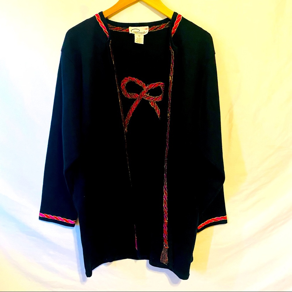 Cappagallo Holiday Vintage Open Cardigan large Bow embroidery size L